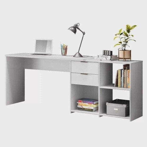 Mesa de Escritório em L 2 Gavetas 3 Nichos Office nt 2060 Notável Móveis