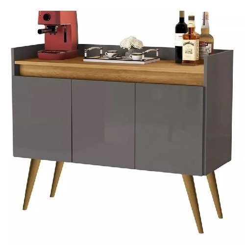 Aparador Buffet 3 Portas Com Pés Bar Veneza Delux Retrô 90cm Cinza Nature – jlar Móveis