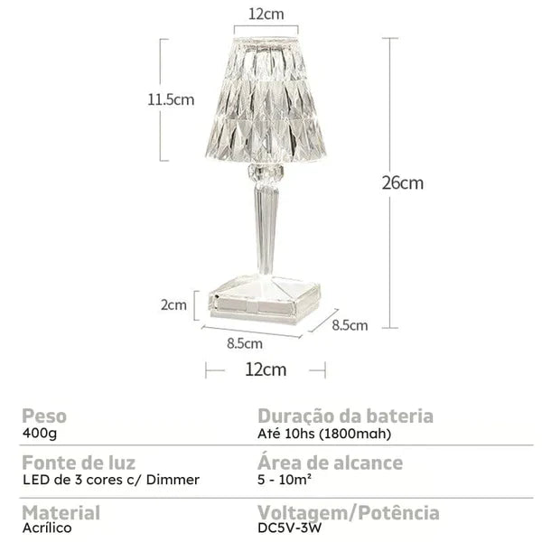 Abajur Diamante Crystal LED - Decoração Luxuosa | Santorini ©